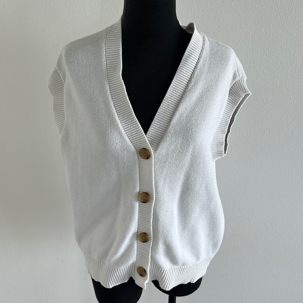 Button up white sweater vest